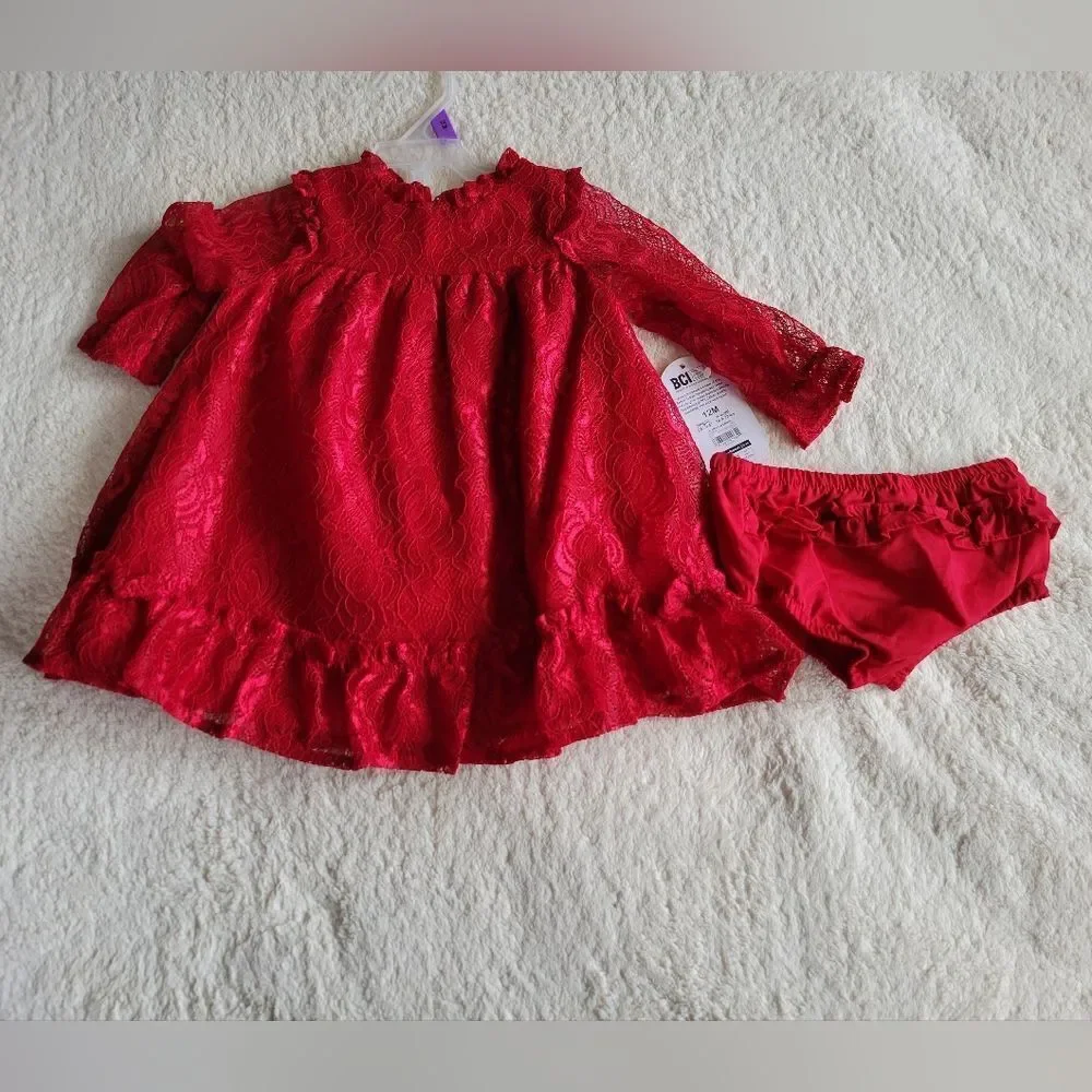 New baby girl holiday Christmas Valentine's day lace dress set size 12 months